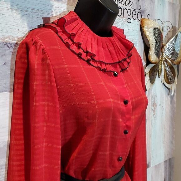 Vintage Red Textured Peter Pan Collar Lorch 9/10 CottageCore Festival Unique - Picture 5 of 8